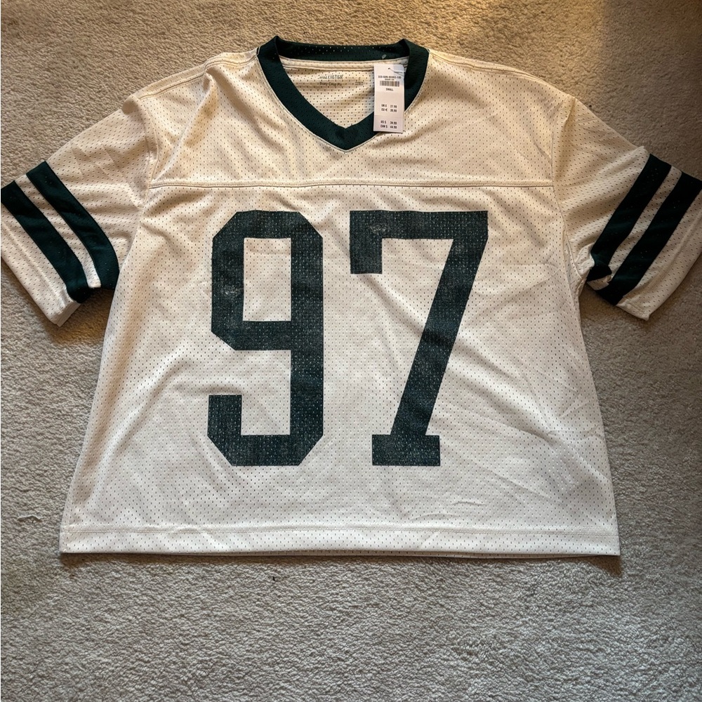 Hollister White and Green Boxy Crop Jersey